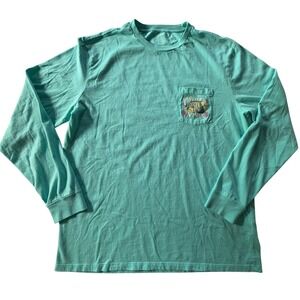 Vineyard Vines Men's Long‎ Sleeve Tropical Fish Pocket Tee In Andros Blue Size L